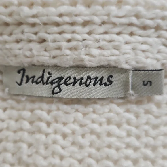 Indigenous Cardigan Knit Sweater Organic Cotton Cream Ivory Womens Small Boho - Picture 3 of 10
